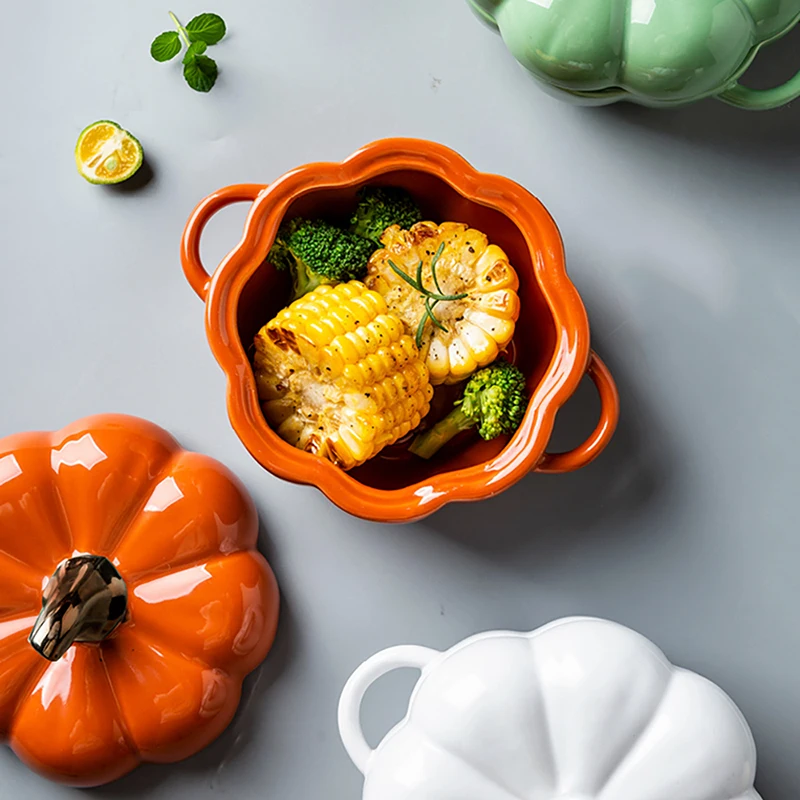 Керамическая миска для выпечки 400 мл в форме тыквы банка с крышкой Салатница суп