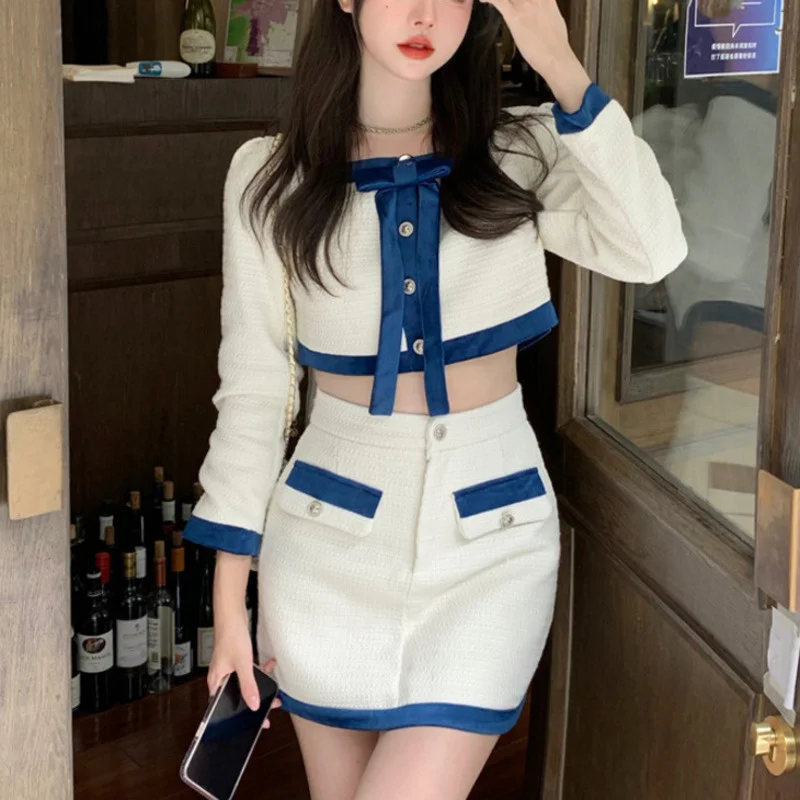 

Женский твидовый костюм с бантом, короткая куртка и облегающая юбка, комплект из двух предметов