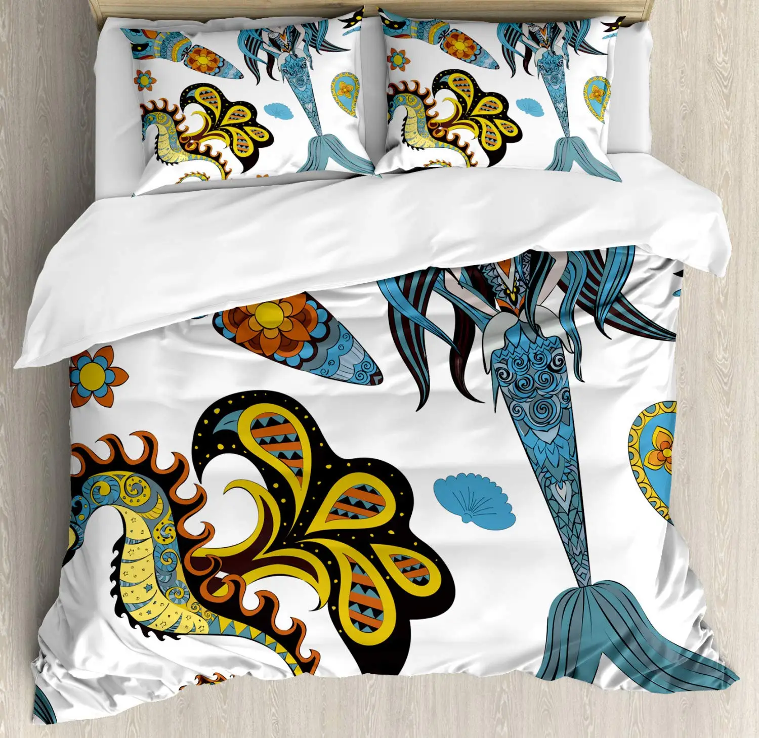 Русалочка пододеяльник набор Океанский морской конь и кальмар узор рисунок