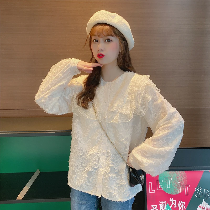 Женская кружевная блузка Gagarich свободная в Корейском стиле с рукавами фонариками