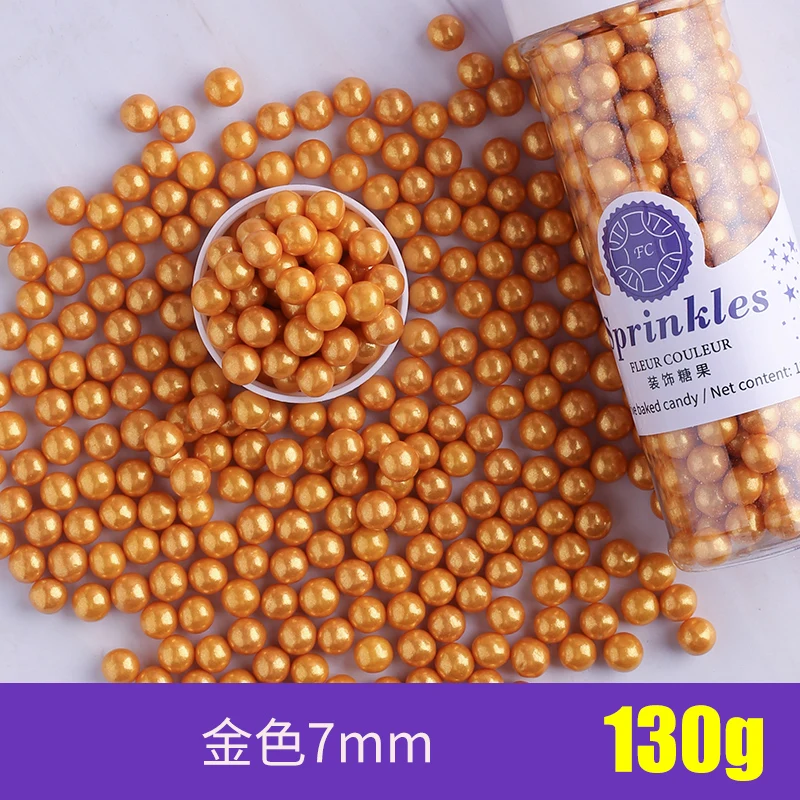 7mm gold130g Съедобные жемчуг Цветной Сахар Бусины помадный кекс своими руками выпечки льда крем-Шоколад для декорирования вестибюлей конфеты Мармеладные декорирование выпечки - Цвет: 7mm gold130g
