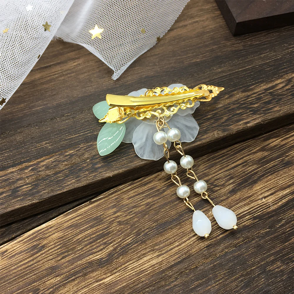 Модный белый кристалл зеленый зажим для волос в форме листка древний стиль Hanfu