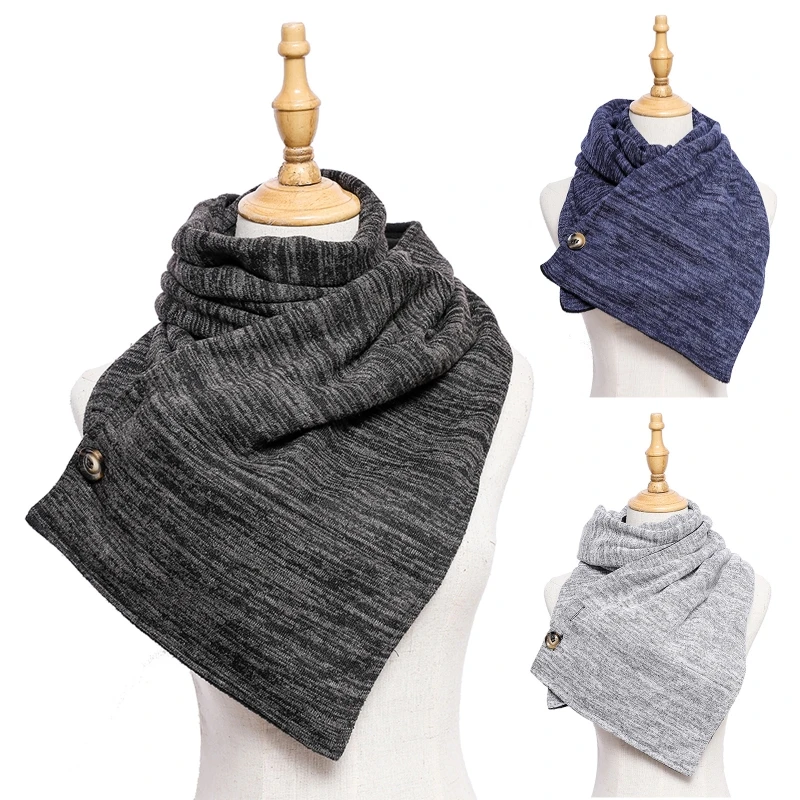 

Solid Color Winter Long Scarf with 2 Hidden Pockets Warm Adjustable Button Shawl