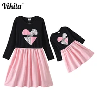 vikita spring and autumn family matching leopard heart print cotton dresses for mother and kids casual family matching dresses