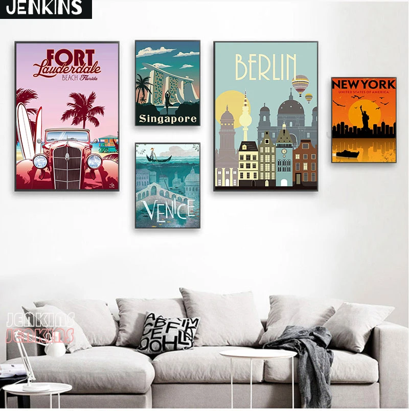 

Amsterdam London Landscape Art Travel Cities Poster New York Netherlands Nordic Vintage Canvas Painting Wall Pictures Home Decor