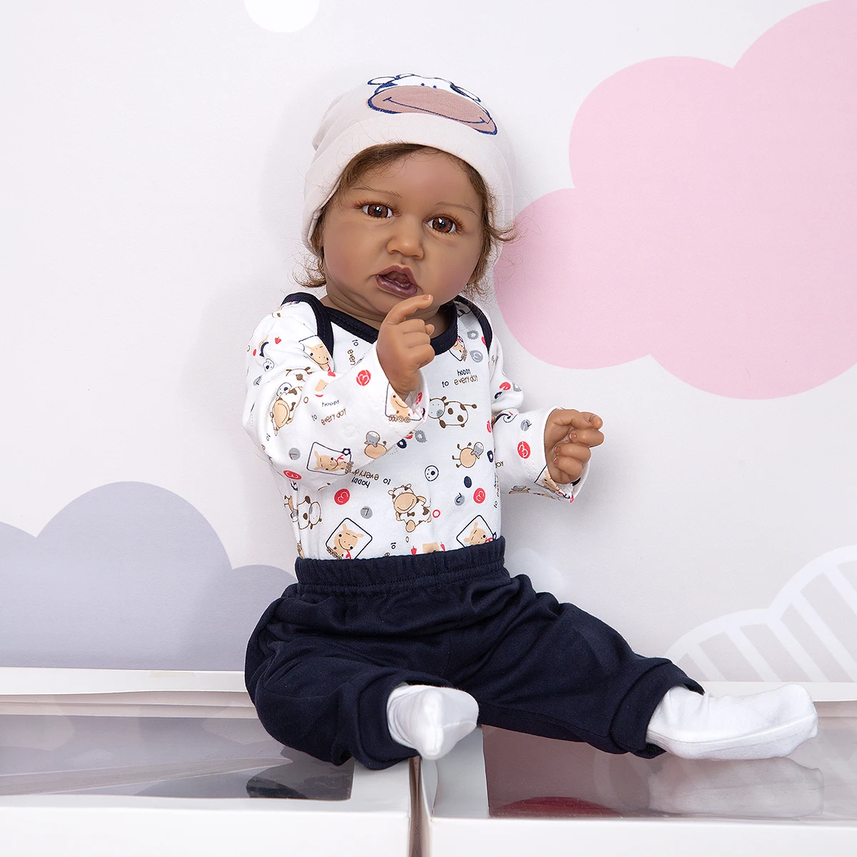 

Black Skin True To Life Reborn Baby Dolls 23 Inch KEIUMI Soft Silicone Newborn Bath Doll Toys Kids Playmate Birthday Gift