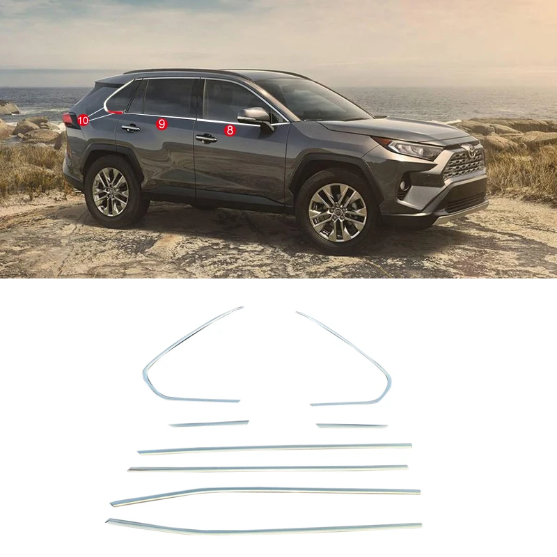 Bottom-8pcs Для Toyota RAV4 XA50 нержавеющая Боковая дверь Нижняя оконная подоконник рамка и центральная колонна наклейка крышка отделка автомобиля Стайлинг - Цвет: Bottom-8pcs