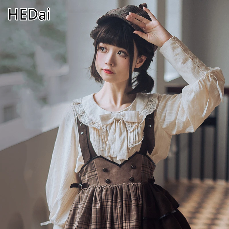 

HEDai JSK Lolita Shirt Inside Retro Elegant Shirt Lolita Gothic