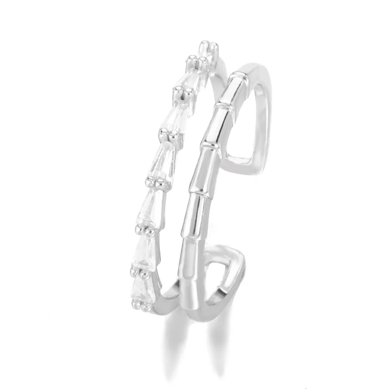 

Simple Double Adjustable Women's Ring Zircon Bamboo Rings Romantic Wedding Jewelry Gothic Female Accessories free shipping