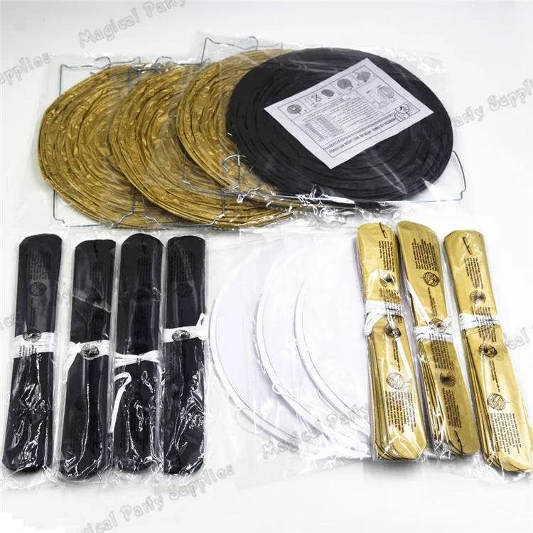 

1 Set Mixed Gold Black White Party Tissue Pom Poms Paper Lantern Honeycomb Ball DIY Golden Anniversary Halloween Eve Decorations
