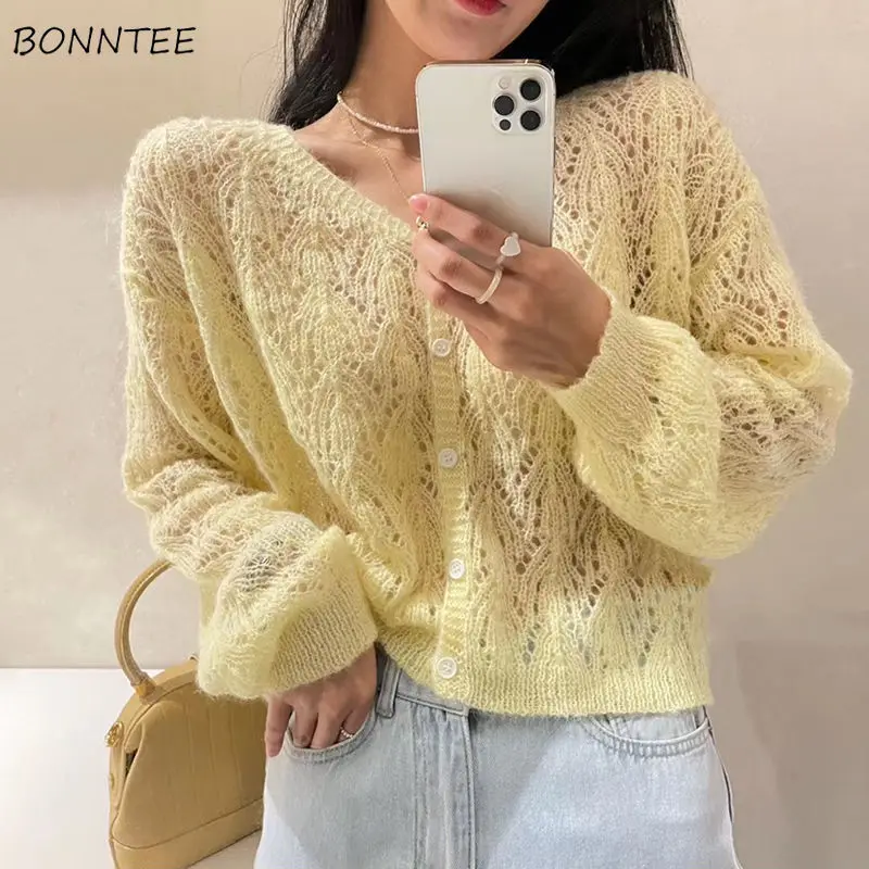 

Cardigan Women Simple Vintage Single Breasted V-neck Knitting Clothing Female Popular Spring Autumn Korean Sweet Breathable Chic