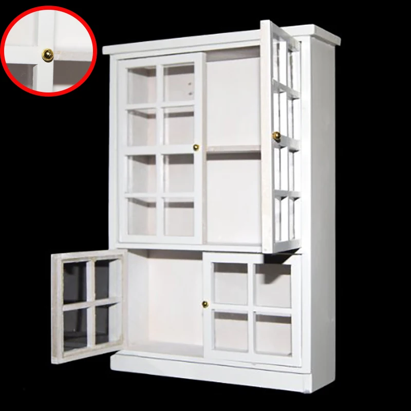 

1/12 dollhouse miniature furniture kitchen dining room cupboard Cabinet with white display Shelf case bookcase super practical
