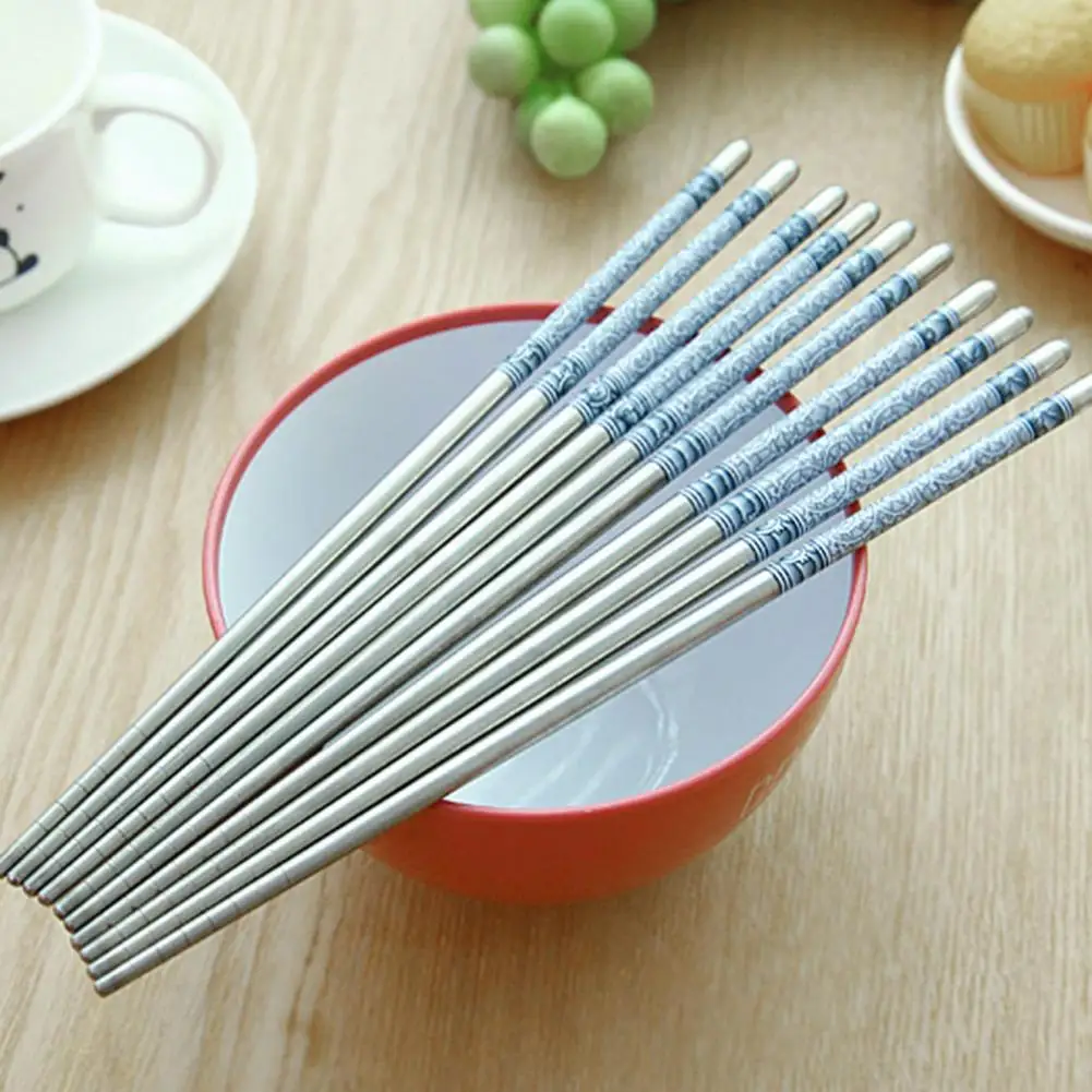 

5 Pairs Noodles Chopsticks Food Grade Heat Resistant Stainless Steel Ultra-light Reusable Baking Cooking Chopsticks for Home