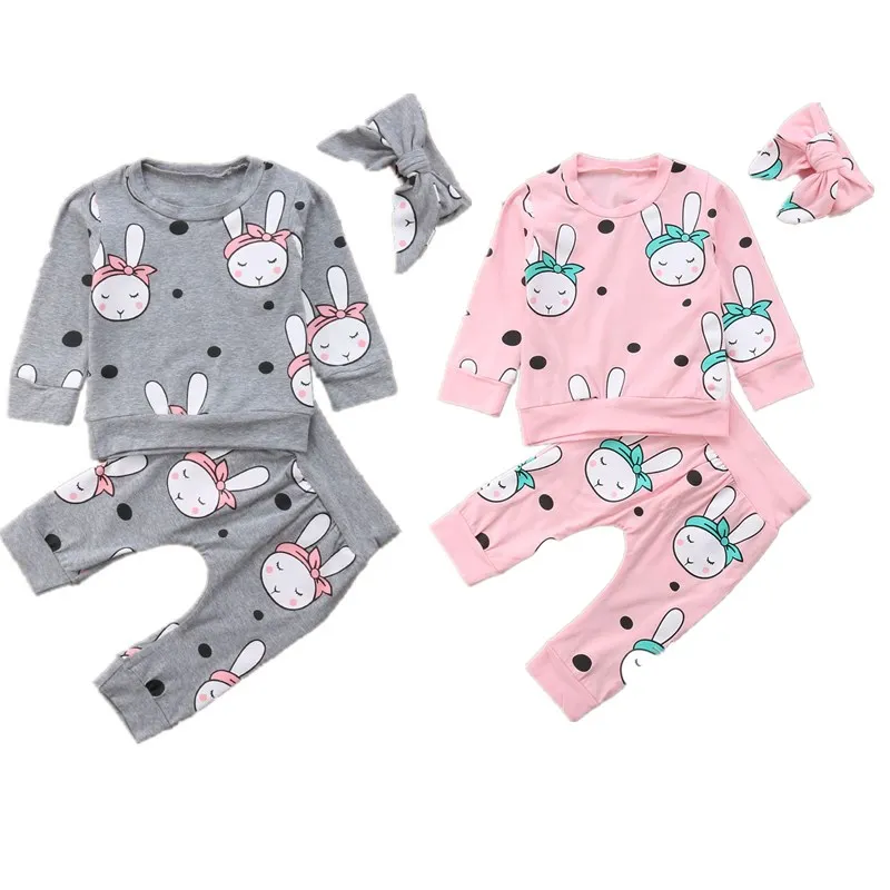 Newborn Baby Girl Rabbit Top T-shirt +Pants+Headband Clothes 3Pcs Outfits Set Lovely Girls 0-2 Years | Детская одежда и обувь