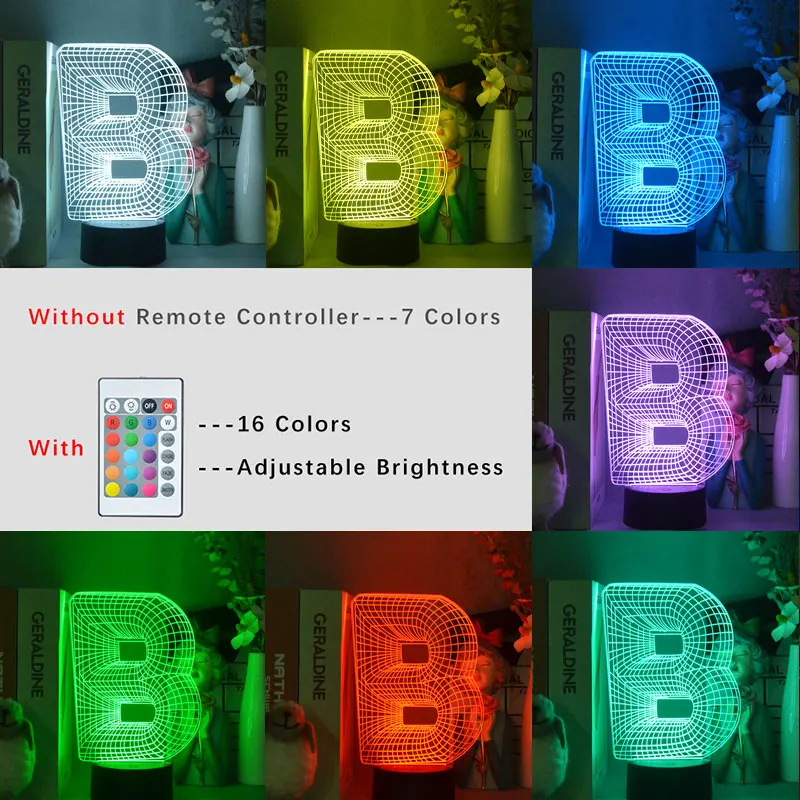 Smart Phone Control LED 3D Number B Night Light USB Touch Sensor Nightlight Kids Bedroom Energy-saving Table Lamp Gift To Friend | Лампы и