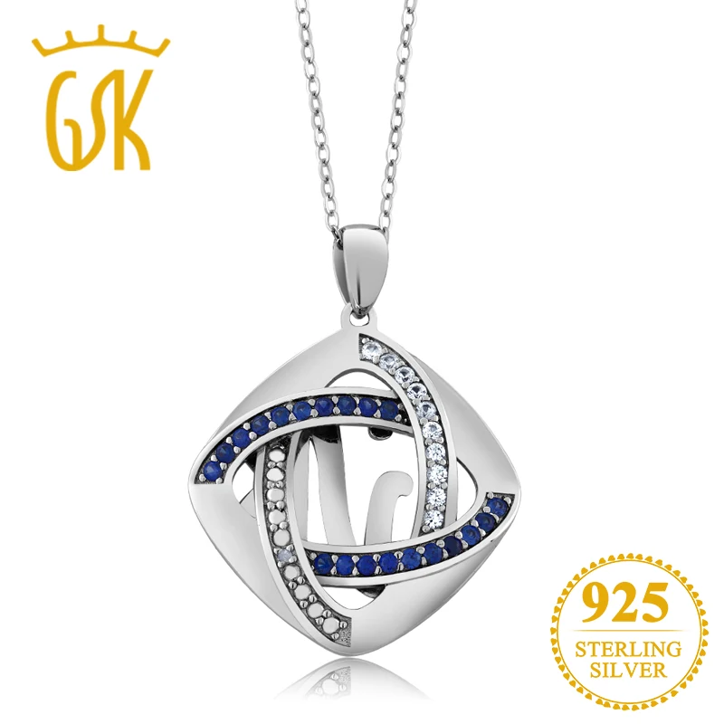 Женское Ожерелье с кулоном GemStoneKing из стерлингового серебра 925 пробы сапфиром и