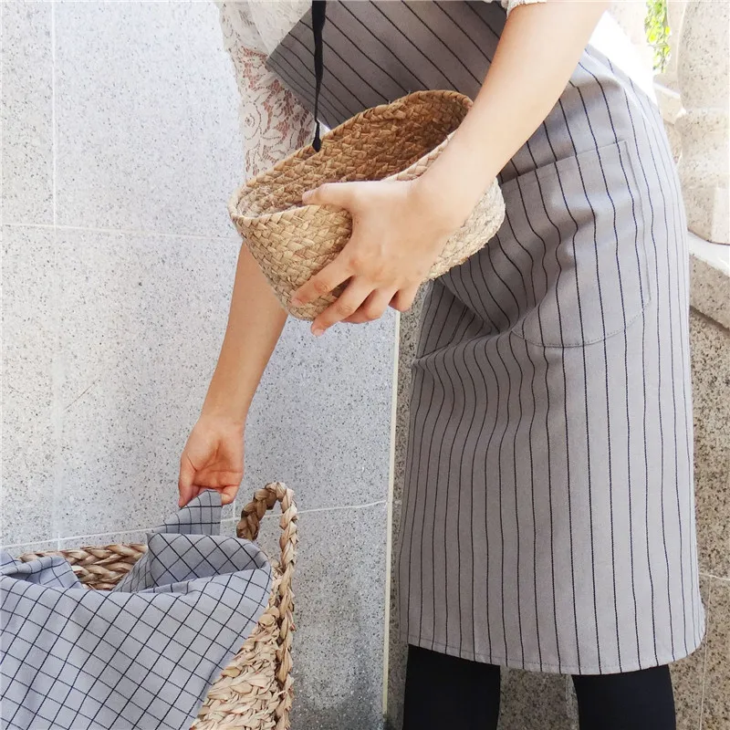 

70x75cm Cotton Grey Geometry Striped Grid Adult Apron For Home Kitchen Cooking Baking Clening Tool