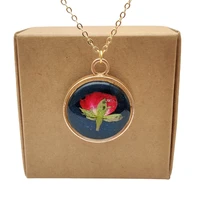 red rose real flower starry sky transparent glass gold color pendant chain long necklace women boho fashion jewelry bohemian