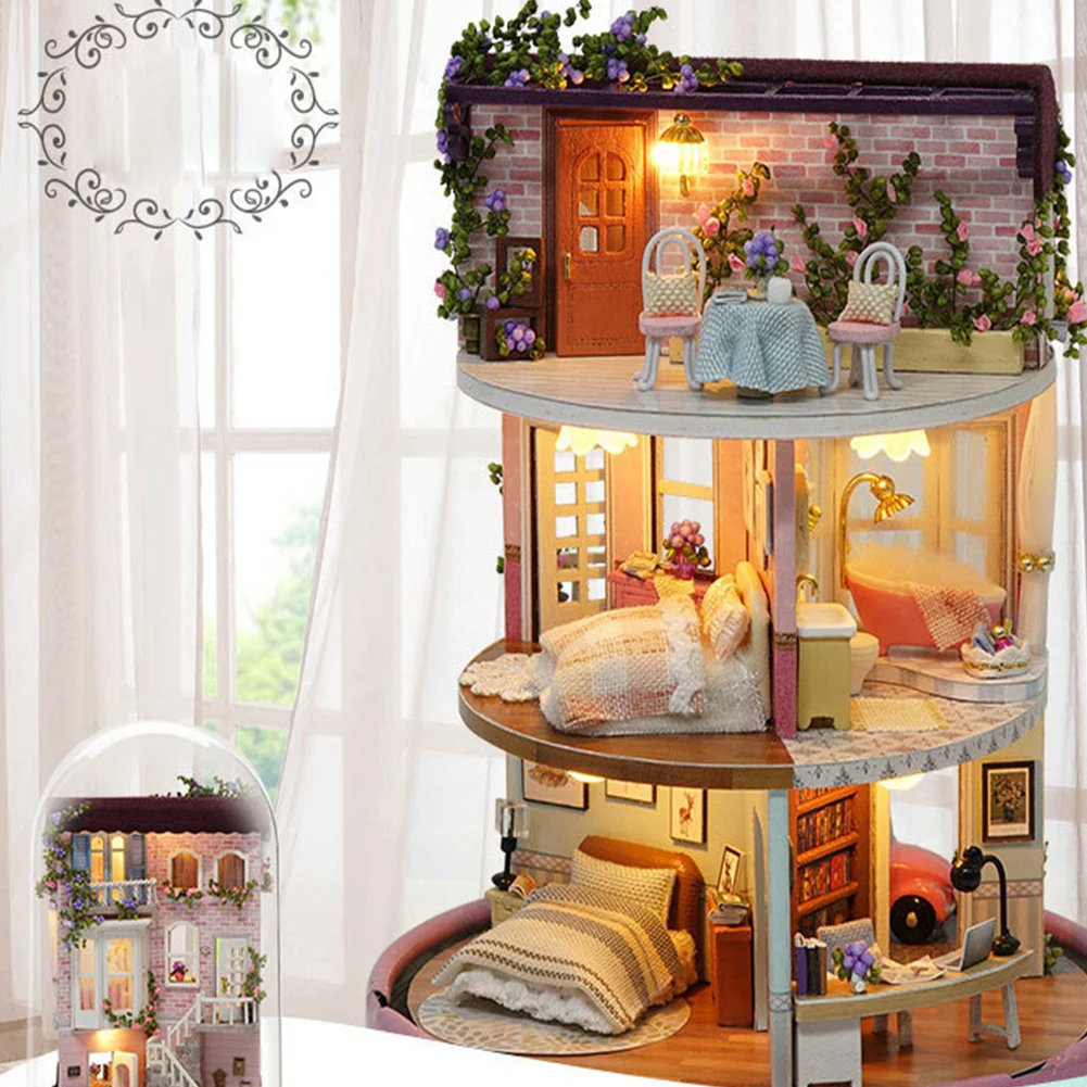 Кукольные домики DIY Миниатюрный Кукольный домик Модель деревянный игрушечный домик вращается Музыкальная шкатулка с пылезащитным покрытием игрушки подарок на день рождения