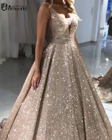 Glittering Gold Sequin Evening Dresses 2023 Backless Evening Party Gowns V-neck Sparkle Burgundy Ball Gown Prom Dress