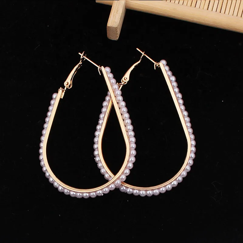 

Hot Imitation Pearl Round Circle Hoop Earrings Women Gold Color Big Earings Korean Jewelry Brincos Statement Earrings