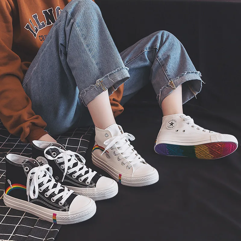 

Women Vulcanized Shoes Student Autumn New Rainbow Retro Canvas Shoes Flat Fashion Trend Comfortable Shoes Women