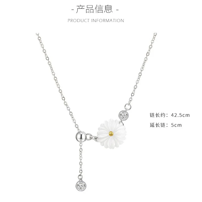 

Kpop Elegant Daisy Choker Necklace For Women Shiny Zircon Shell Flower Pendant Necklaces Female Statement Jewelry Party Gifts
