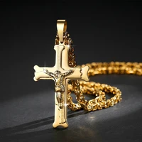 religious stainless steel gold crucifix cross pendant necklace heavy byzantine chain necklaces jesus christ holy jewelry gifts