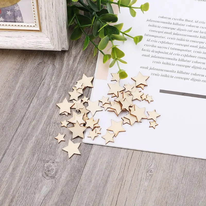 

200pcs Cut Wood Star Embellishment Wooden Shape Craft Wedding Decor