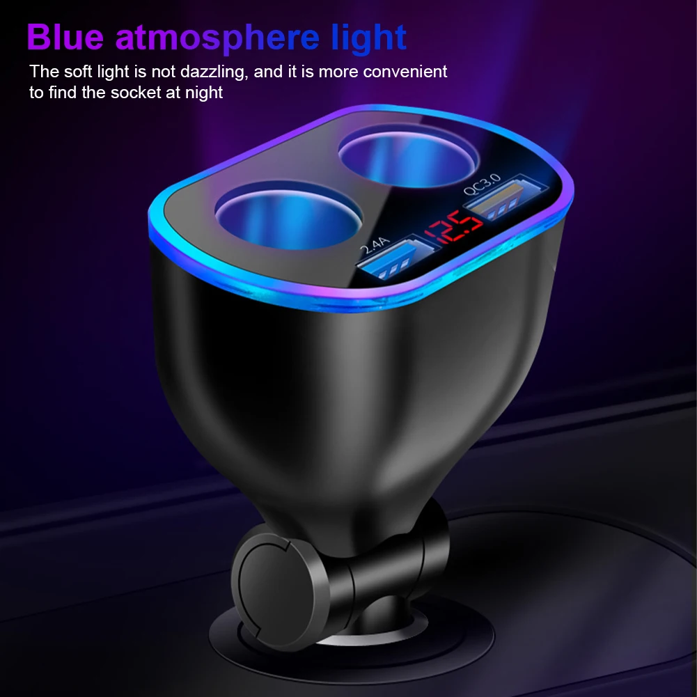 Car Charger 12/24V Lighter Adapter Splitter with Dual USB Digital Voltmeter LED Night Light QC 3.0 Fast Charge for Phone Tablet |