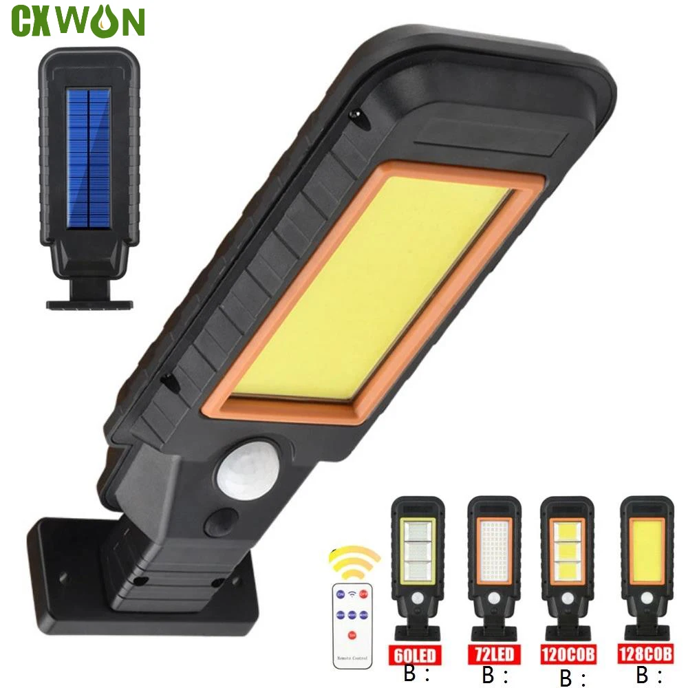 

128COB Solar Street Light Motion Sensor Outdoor Waterproof Solar Wall Lamp Remote For Garden Yard Garage Farm Security Lighting