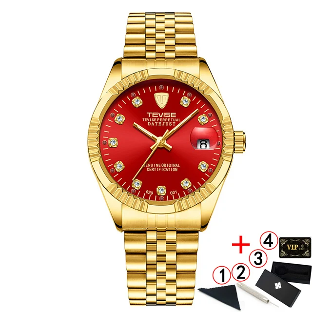10 gold red box Tevise автоматические механические часы, спортивные роскошные Брендовые мужские часы, деловые наручные часы, мужские часы, Relogio Masculino - Цвет: 10 gold red box