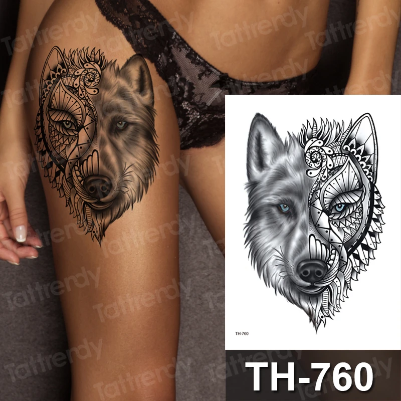 Татуировки Тигры Волк Луна водонепроницаемые Временные татуировки для мужчин и