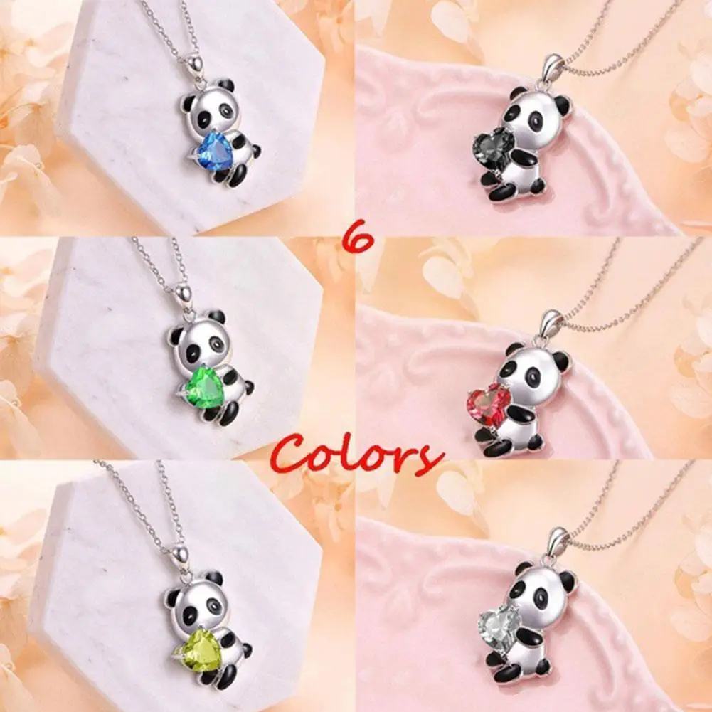 

Panda Bear Necklace Heart Round Shape Zircon Necklace For Women Child Gift Charm Chain Necklace Chokers Collar R9H9