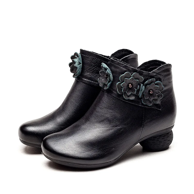 

boots women's thick heel High Heel New cowhide round head Ankle Boots Leather Women's boots short boots in