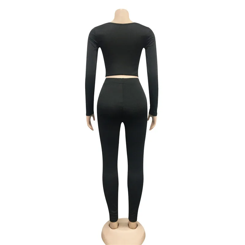 

2 Piece Outfit Women Tracksuit Winter Clothes Sexy Tight Stripe Top Stretch Pants Fitness Sportswear Wholesale Dropshipping 2021