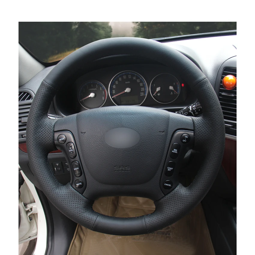 Черный чехол рулевого колеса автомобиля из искусственной кожи для Hyundai Santa Fe 2007 2008