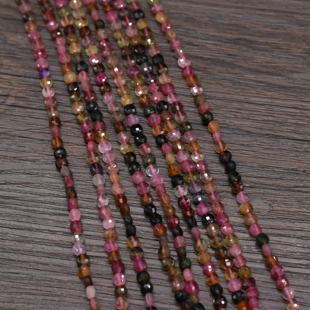 

Natural Stone Tourmaline Beaded 4mm Faceted Oblate Loose Isolation Beads for Jewelry Making DIY Necklace Bracelet Accessories