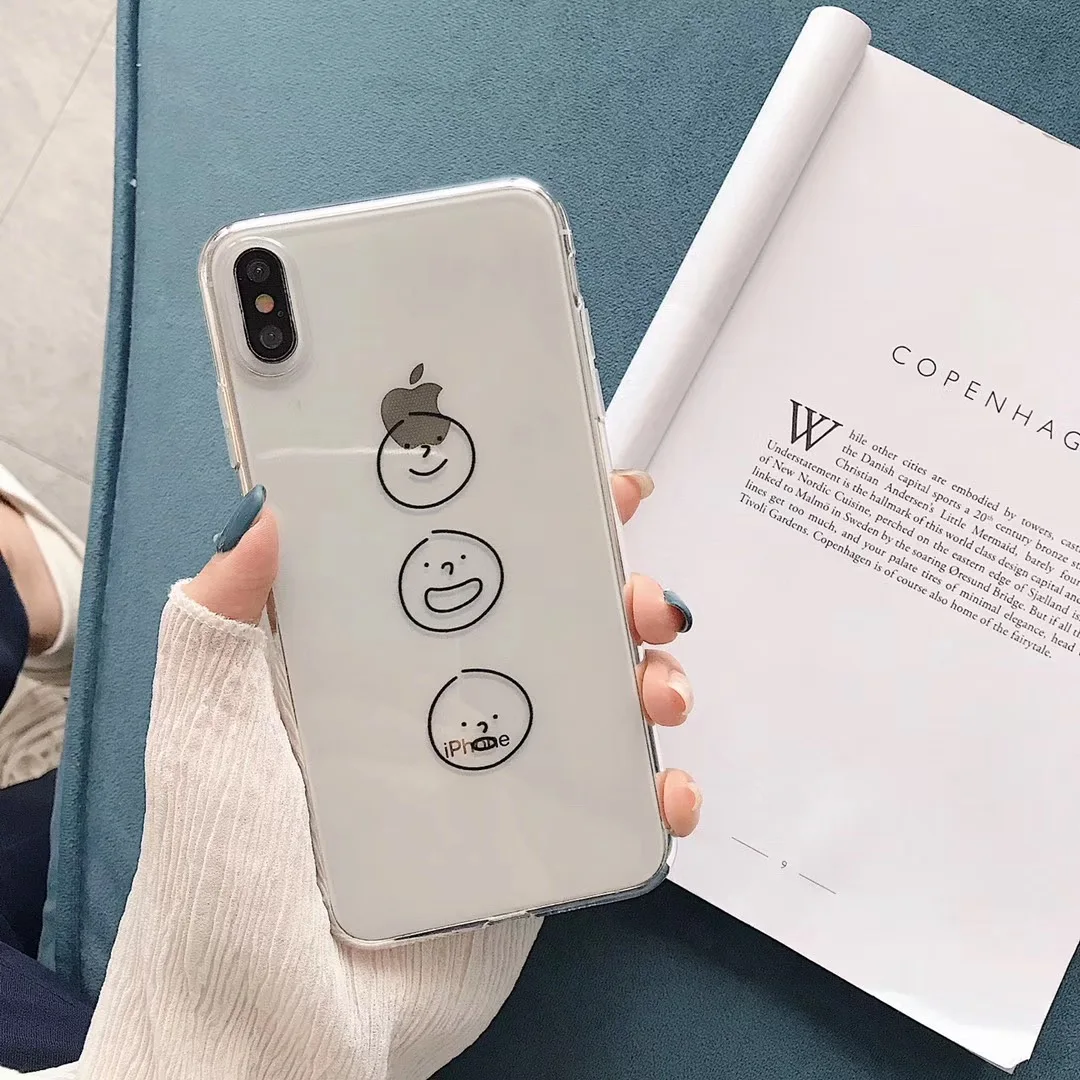 Новый Модный Милый простой чехол для телефона с изображением смайлика iphone Xs MAX XR X