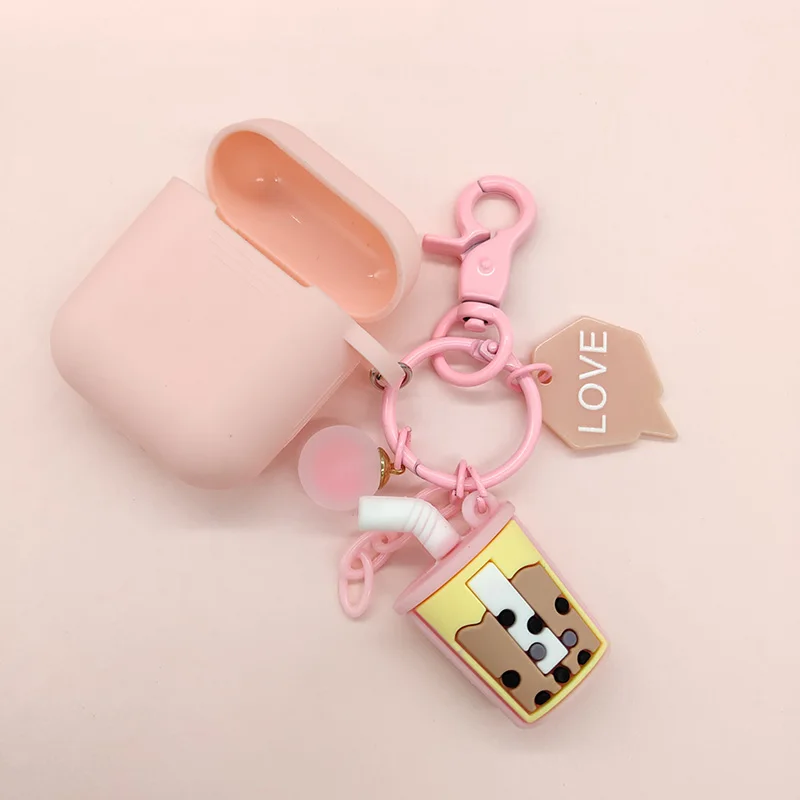 Cute Sweet Milk Tea Keychain Silicone Earphone Case for Apple Airpods Accessories Bluetooth Headset Charger Box Protect Cover |