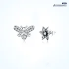 Серьги-гвоздики с бабочкой и цветком annmorsasymmethyl, посеребренные циркониевые корейские ювелирные изделия, ретро-праздничные серьги для женщин и девушек