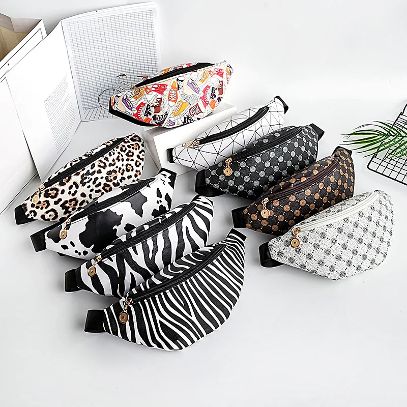 

2021New Summer Fashion Waist Bag For Men And Women With Cow Leopard Shoe Print Casual Women's Cag PU Leather Designer Purse