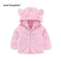 mudkingdom cute velvet toddler boy girl jacket with ears hooded jacket warm winter solid color zipper outerwear for kids clothes