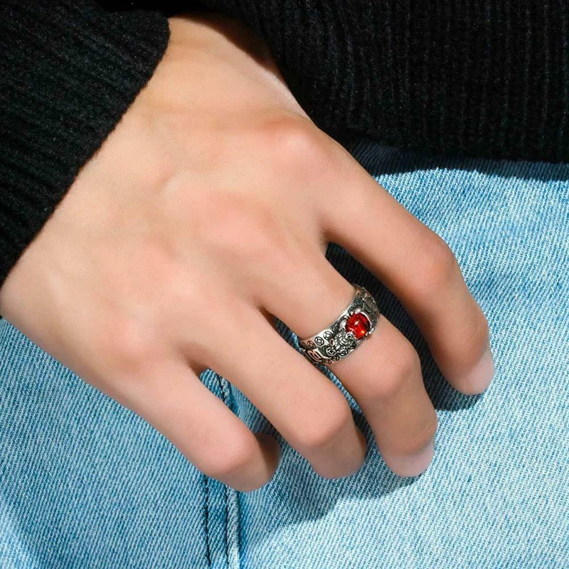 Винтажное серебряное кольцо с резным красным камнем Pi Xiu зверь для мужчин и