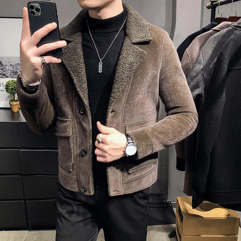 2021 Autumn Winter Mens Faux Fur Coat for Men Turn-down Collar Imitate Fur Jacket Thick Warm Fluffy h Loose Outwear B659