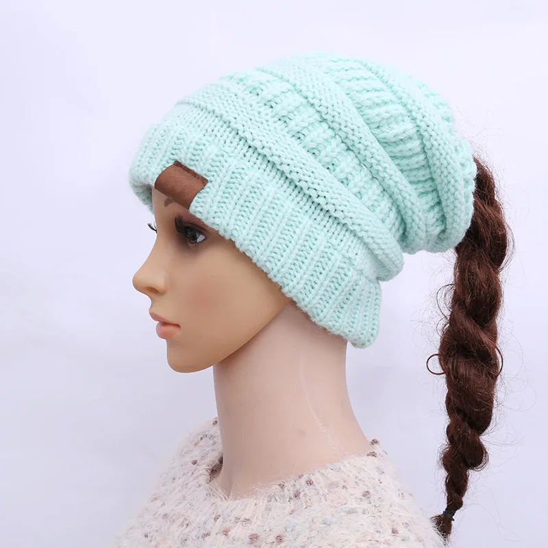 

Ponytail Beanie Women Stretch Knitted Crochet Beanies Winter Hats For Women Hats Cap Warm