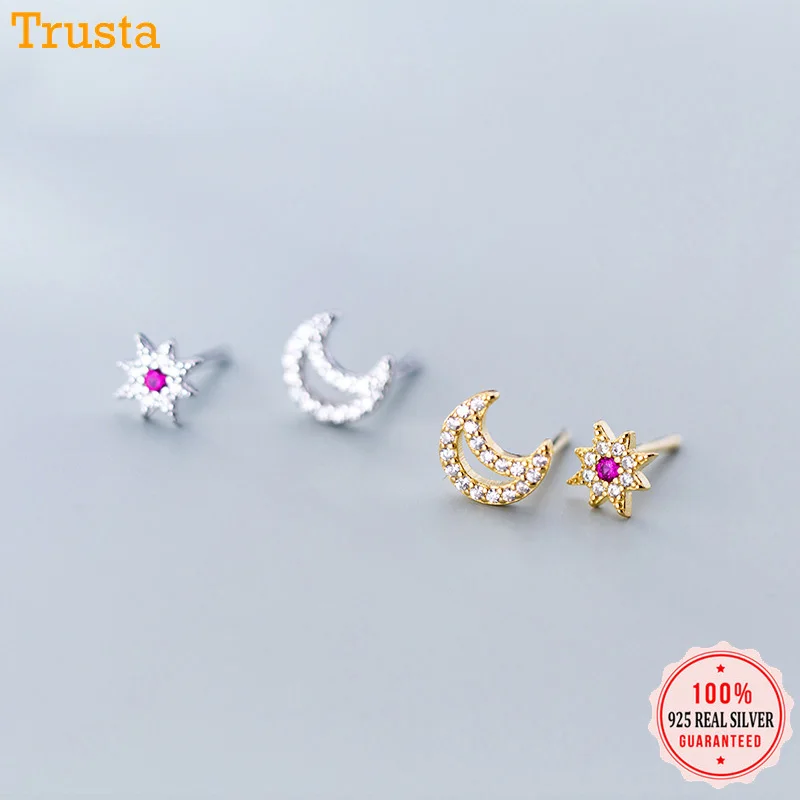 Trustdavis 100% Серебро 925 пробы Асимметричная Луна Звезда ослепительный Белый Розовый