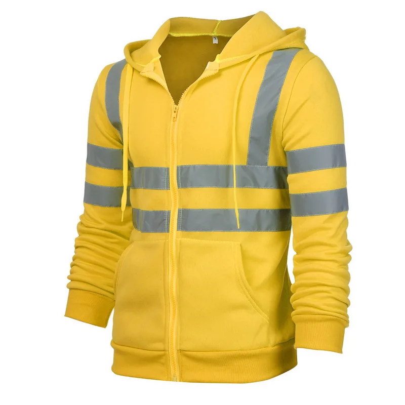 

Mens Visibility Hooded Sweatshirt Safety Work Jacket Coat Zip Outwear Fleece Hoodie Work Safety Jacket Jumper Pullover