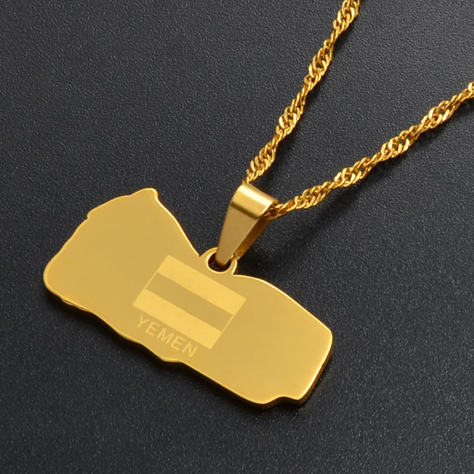 

Anniyo Yemen Map and Flag Necklace Gold Color Jewelry Maps of Yemeni Patriotic Gifts #018721