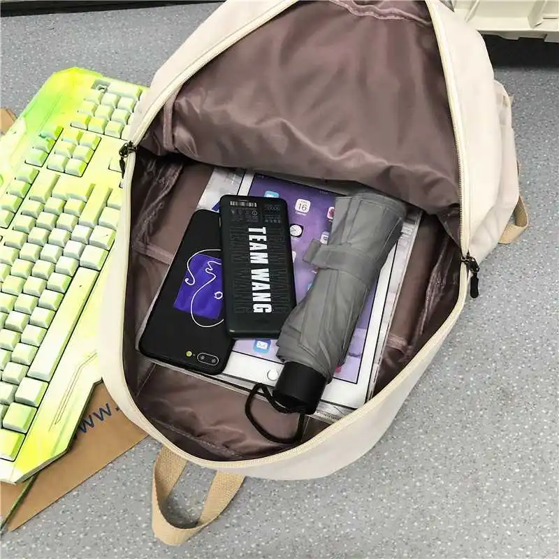 

2021 harajuku female backpack student backpacks with reflective tape of solid color travel backpacks